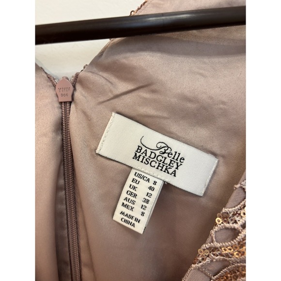 Belle Badgley Mischka Thea Blush Gold Sequin Trapeze Dress Size 8 - Picture 3 of 5